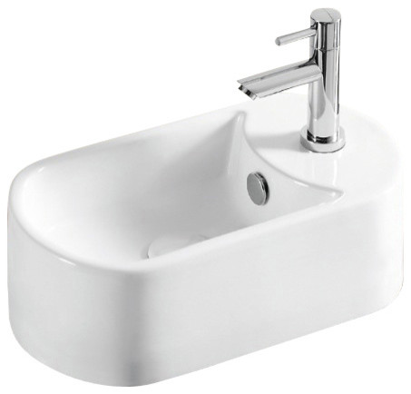 Oval White Ceramic Vessel Bathroom Sink, One Hole - Contemporary ...
