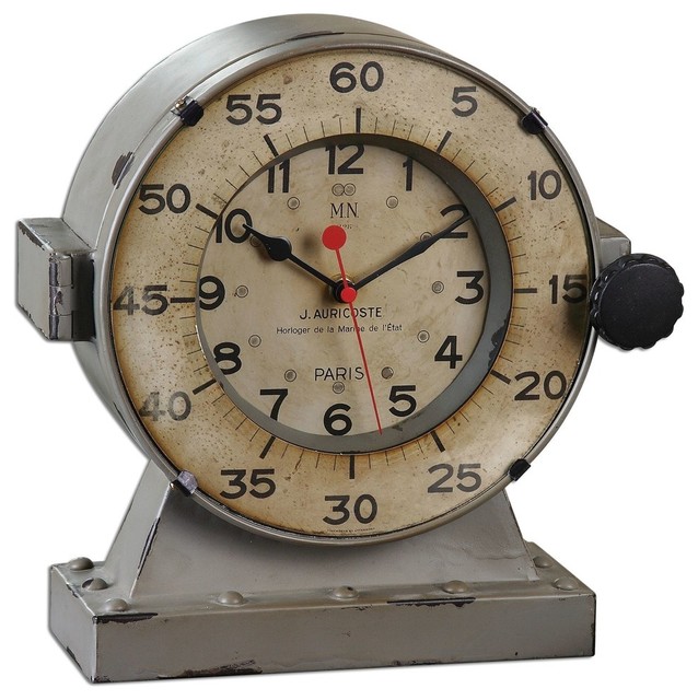 Retro Nautical Table Clock, Coastal Marine Chronometer Style Metal