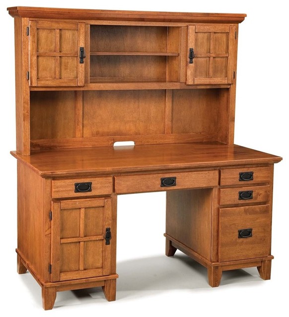 Arts and Crafts Pedestal Desk and Hutch Cottage Oak Finish Transitional Desks And Hutches