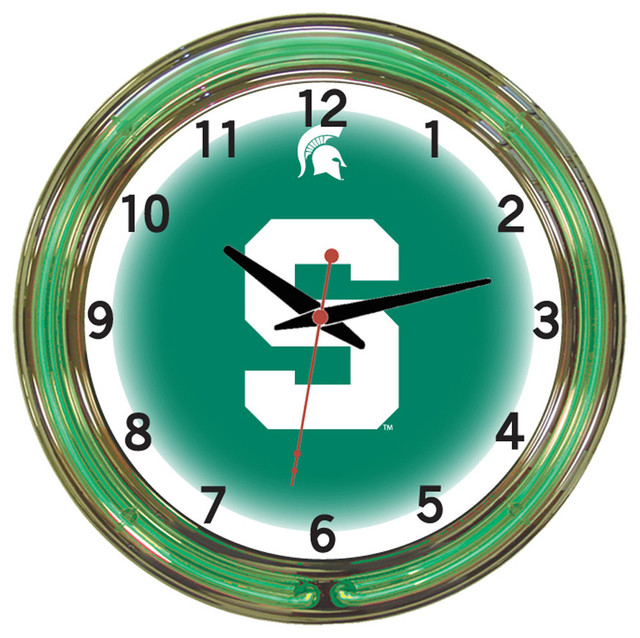 Michigan State Spartans 18 Wall Clock With Neon Lights - Contemporary - Novelty Lighting - by ...