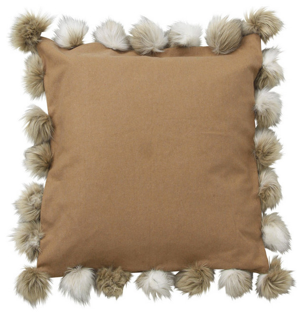 Sutton Pillow With Faux Fur PomPom Trim Contemporary Decorative