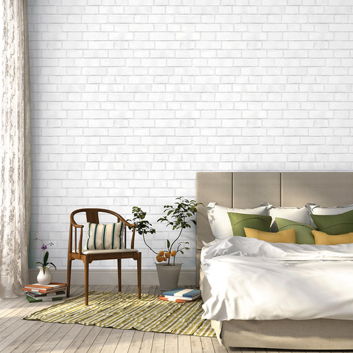 Brick, Self-Adhesive Removable Textured Wallpaper, White, 20.5"x33