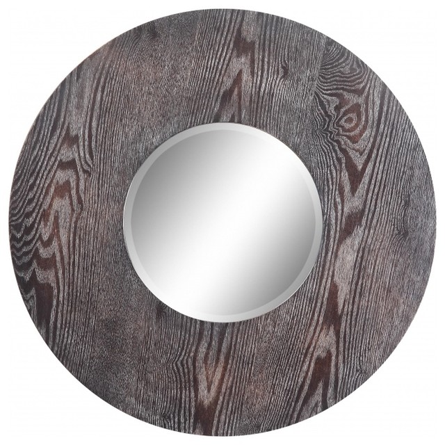 Hinkleys Dark Natural Wood Round Mirror Rustic Mirrors by Unique