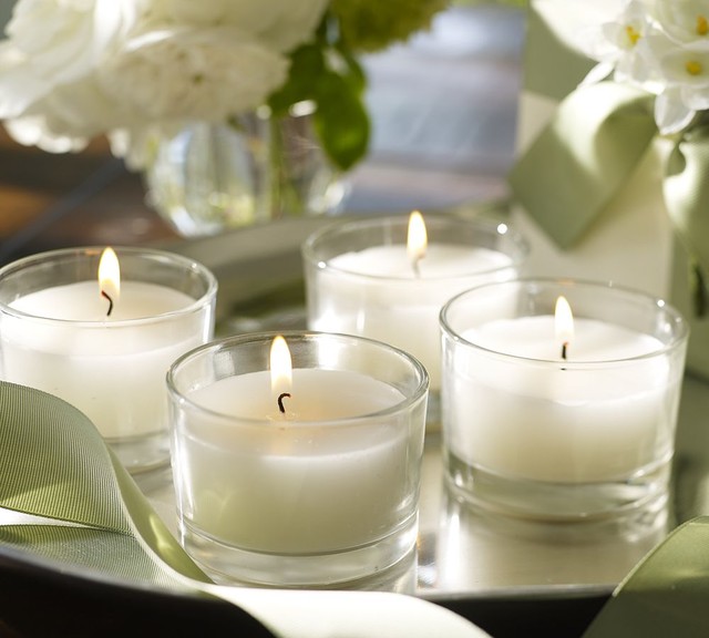 Oversized Filled Glass Tealight Candle Traditional Candles by Pottery Barn