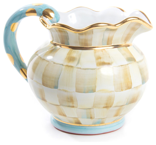 Parchment Check Fluted Pitcher MacKenzieChilds Eclectic Pitchers