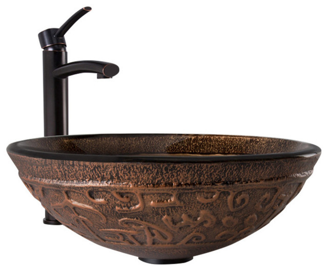 ... Vessel Bathroom Sink and Milo Faucet Set, Golden modern-bathroom-sinks