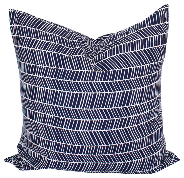 Herringbone Throw Pillow Cover, Navy Blue, 16