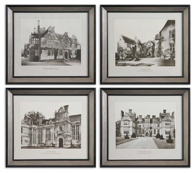 English Cottage Wall Art Set of 4 Traditional Artwork by