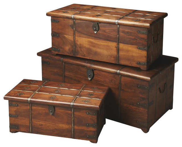 Butler Arcadia Solid Wood And Iron Storage Trunk Set Farmhouse