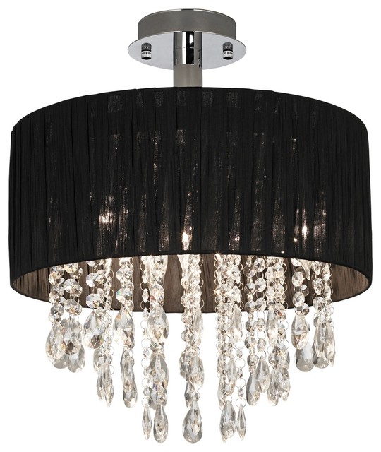 Possini Euro Jolie Black Fabric Shade Crystal Ceiling Light