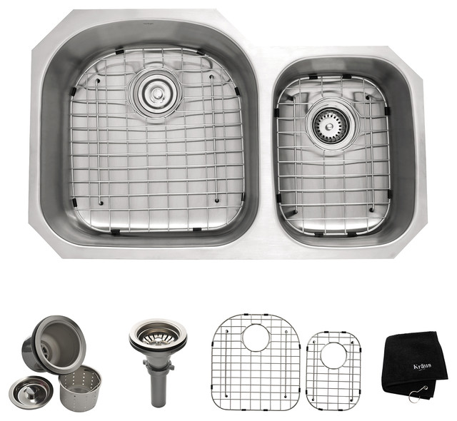 Kraus Undermount 60/40 Double Bowl Stainless Steel Kitchen Sink modern ...