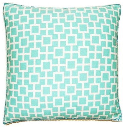 Square Feathers Picnic Turquoise Teal Squares Pillow - Modern - Decorative Pillows - los angeles ...