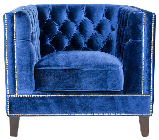 Pasargad Victoria Collecion Tufted Velvet ArmchairNavy contemporary