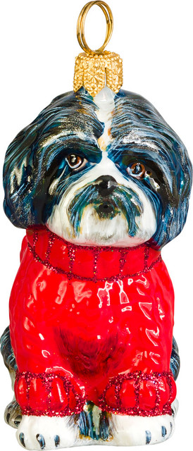 shih tzu black and white in hounds tooth sweater ornament shih tzu black and white in hounds tooth sweater ornament