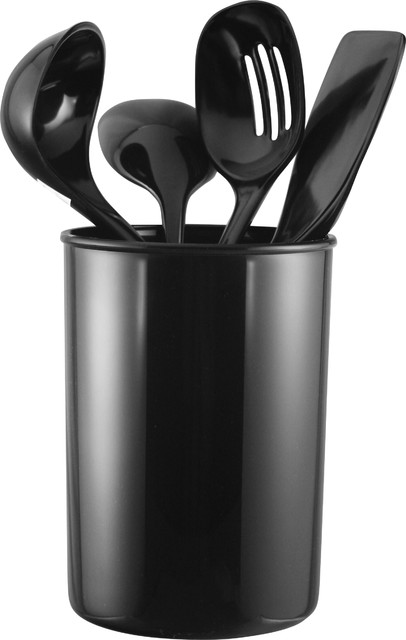 5-Piece Utensil Set, Black contemporary-utensil-holders-and-jars