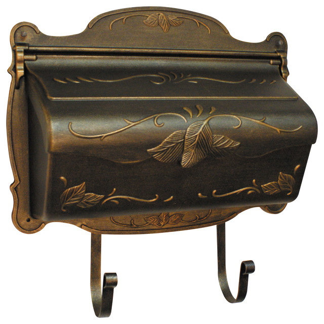 Floral Horizontal Wallmount Mailbox, Bronze Traditional Mailboxes