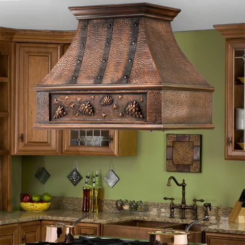 36" Tuscan Series Copper Island Range Hood Grape Motif Transitional