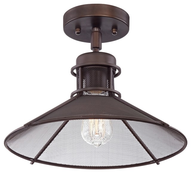 Glasgow Industrial 14" Wide OilRubbed Bronze Ceiling Light