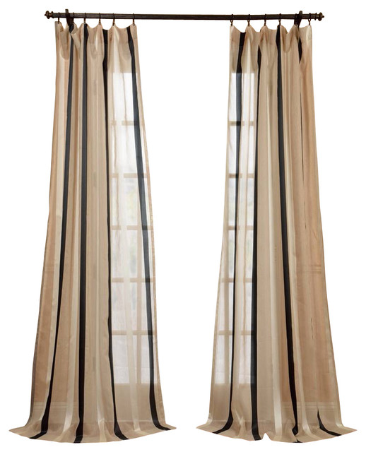 Carlton Natural Linen Blend Stripe Sheer Curtain Single Panel Traditional Curtains By