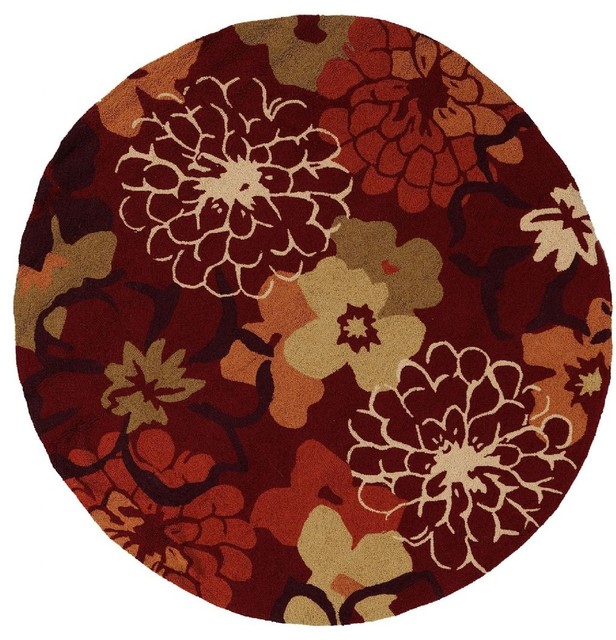 Country & Floral Brentwood Round 6' Round Maroon, Light Copper Area Rug