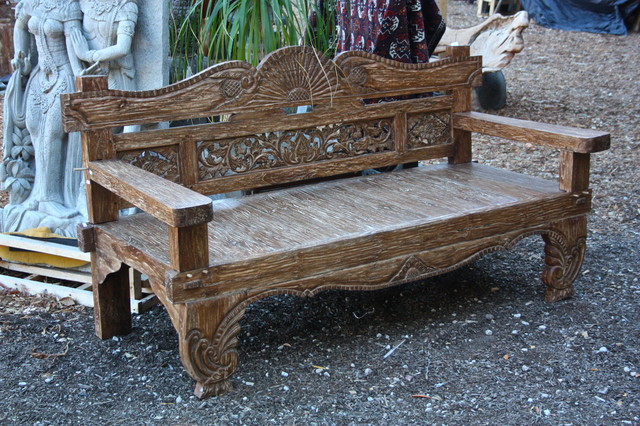Hand Carved Teak Bench from Bali - Eclectic - Indoor Benches - los angeles - by Jalan Jalan Imports