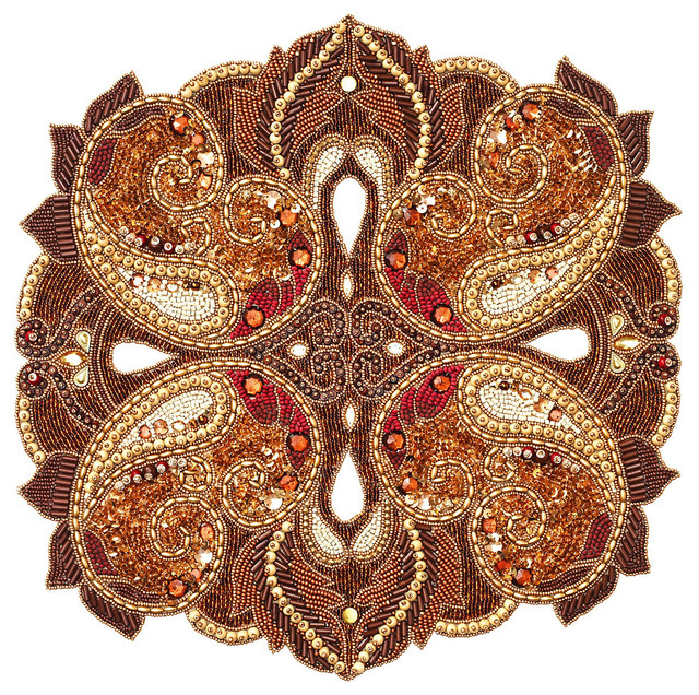 Persian Ivy Beaded Place Mat, Brown/Gold Contemporary Placemats