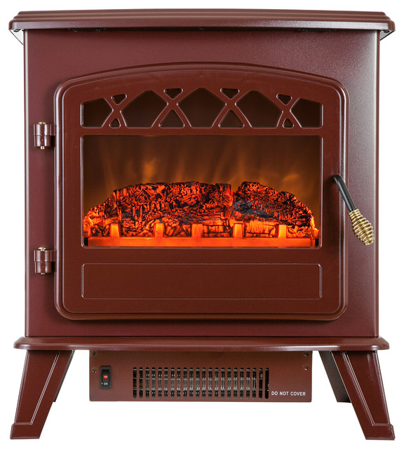 Portable Freestanding Electric Fireplace Heater, Red Traditional