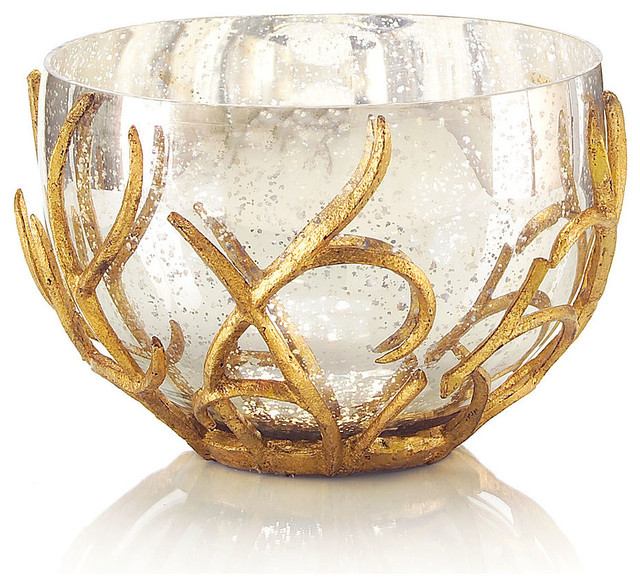Silver Mercury Glass Bowl Transitional Decorative Bowls
