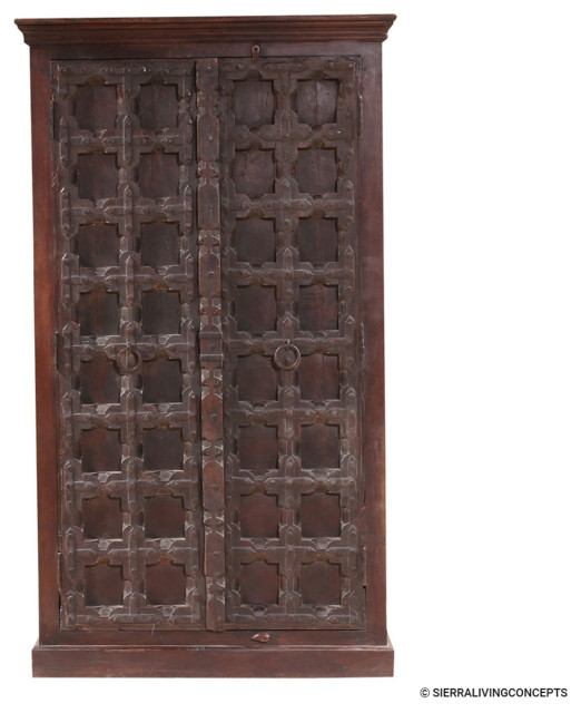 Solid Wood 4 Tier Tall Traditional Armoire Rustic Armoires And