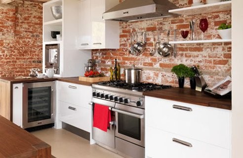 Red Brick Wallpaper In Kitchen