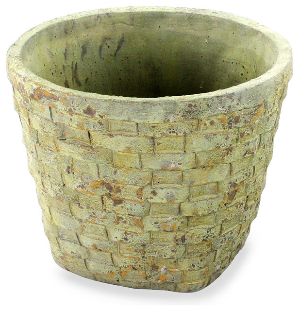 Cement Basket Checker Weave Large Transitional Indoor Pots And
