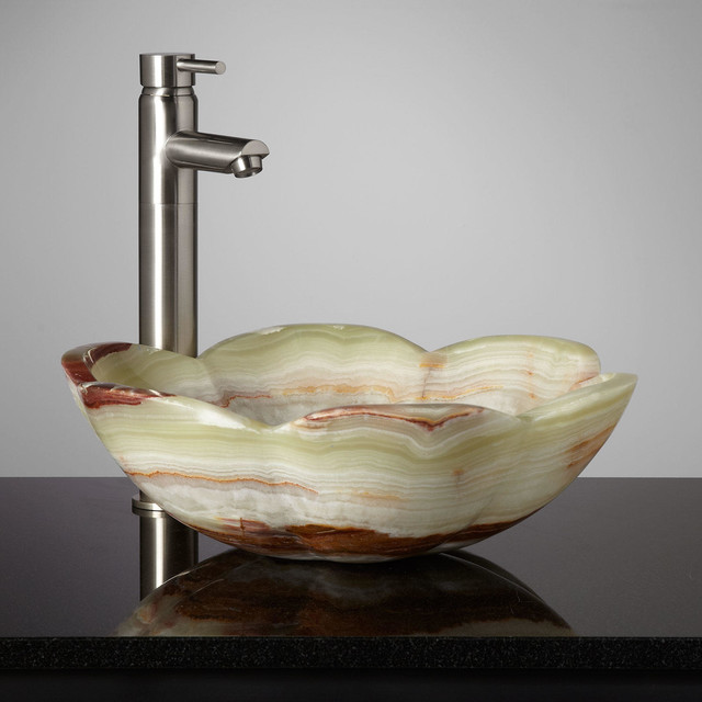 Grevena Green Onyx Flower Vessel Sink Contemporary Bathroom Sinks