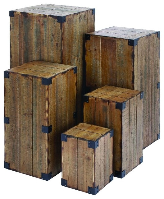 Natural Wood Pedestal Blocks With Defined Edges, Set of 5 ...