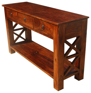 Solid Wood 2-Tier Entry Console Table - Rustic - Console Tables - san 