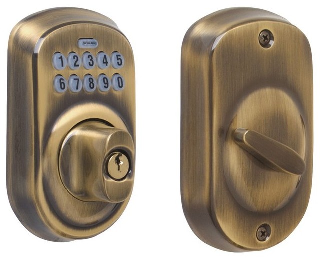 Schlage Plymouth Antique Brass Keypad Deadbolt Modern Door Hardware