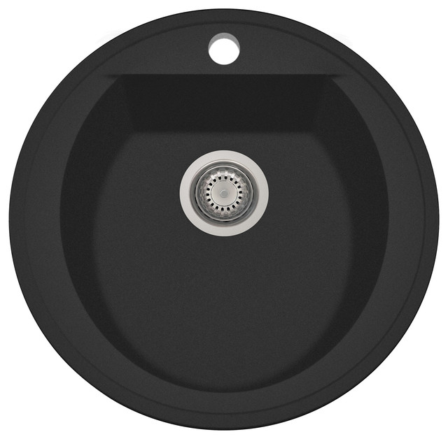 20" DropIn Round Granite Composite Kitchen Prep Sink, Black Modern