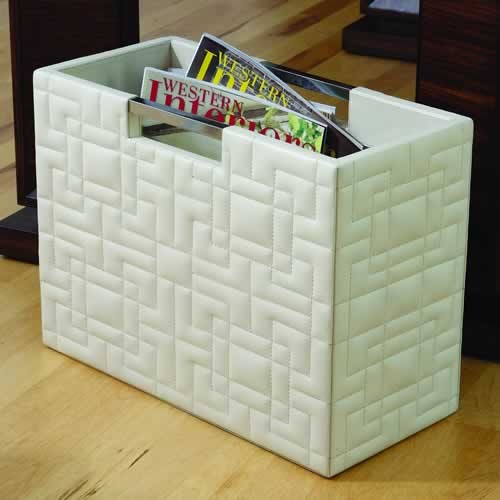 Quilted Ivory Leather Magazine Holder Traditional Magazine Racks