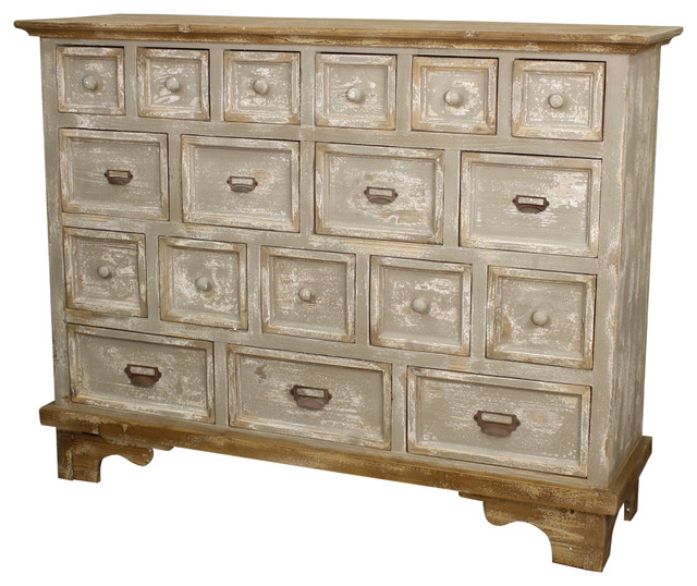 Tuscany 18Drawer Chest, Distressed Gray Farmhouse Accent Chests