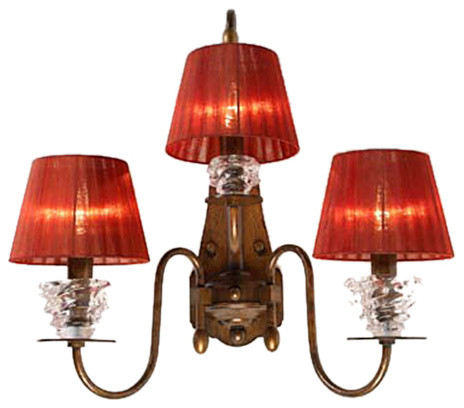 Class Wall Fixture With Three Arms and Glass Detail - Wall Sconces - by Lustrarte Lighting USA