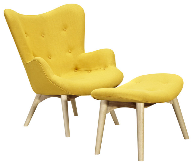 Papaya Yellow Aiden Chair, Natural Indoor Chaise Lounge Chairs by