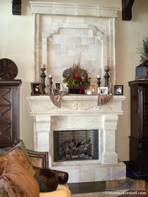 fireplace with bookshelves on either side when