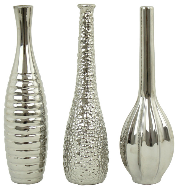 Tianna Silver Vases, Set of 3 Contemporary Vases by Aspire Home Accents, Inc.