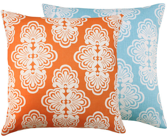 Shell We Lilly Pulitzer Orange Blue Throw Pillow, 20x20