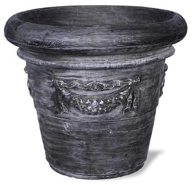 Rolled Rim Garland Planter, Charcoal, 24x24x19, Without