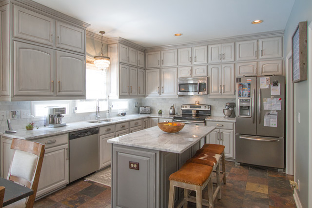 Gray painted kitchen cabinets - Transitional - Kitchen ...