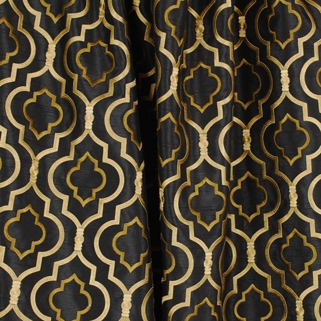 Agnes Night Black Gold Trellis Fabric Traditional Drapery Fabric