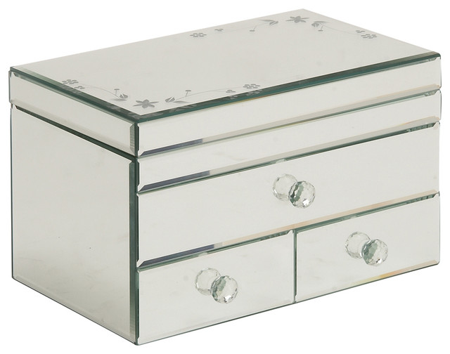 Legacy Flowers Mirrored Glass 3Drawer Jewelry Box Contemporary Jewelry Boxes And Organizers
