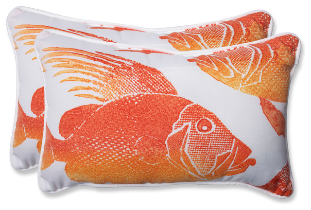 Fish Orange Rectangular Throw Pillow, Set of 2 - Tropical - Outdoor Cushions And Pillows - by ...
