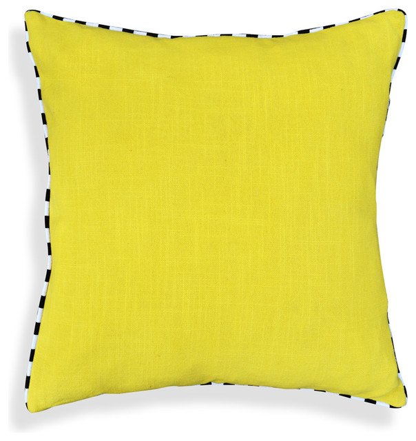 Cotton Throw Pillows with Black and White Piping, Yellow Contemporary