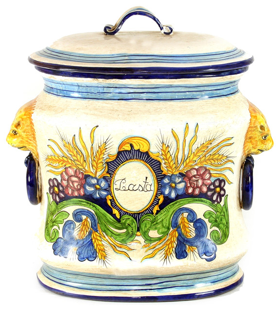 Majolica Oval Pasta Canister Mediterranean Kitchen Canisters And